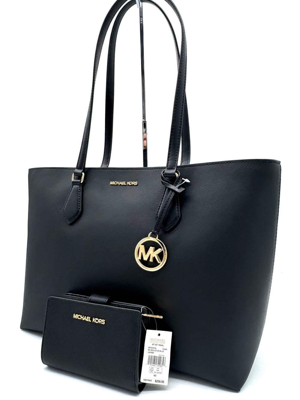 Michael Kors Bag Large Sheila Mf Tote Bag & Matching Bifold Wallet Black/Gold
